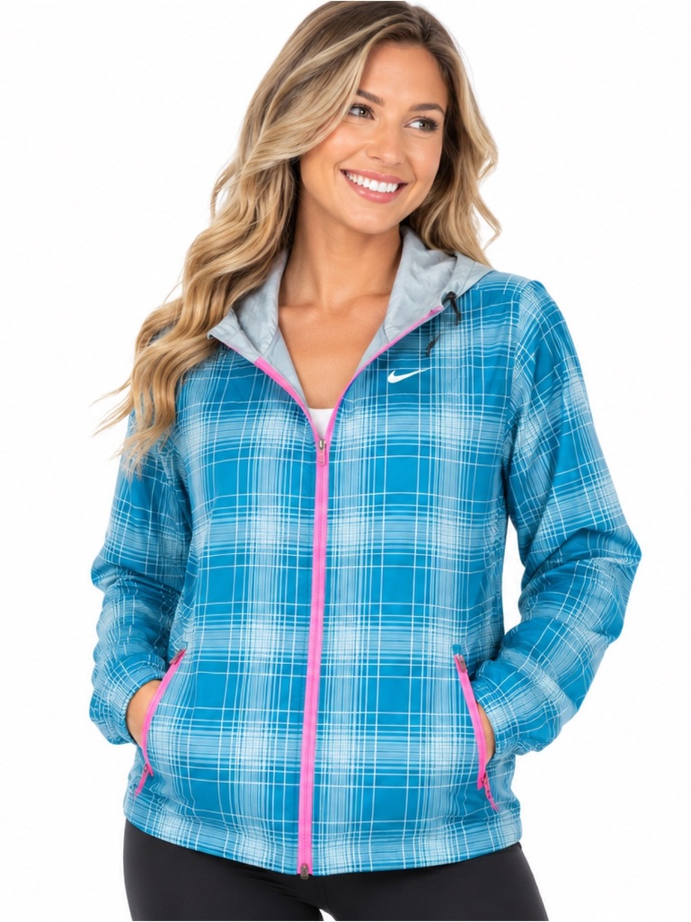 Nike women’s running lightweight jacket with hood Sz large